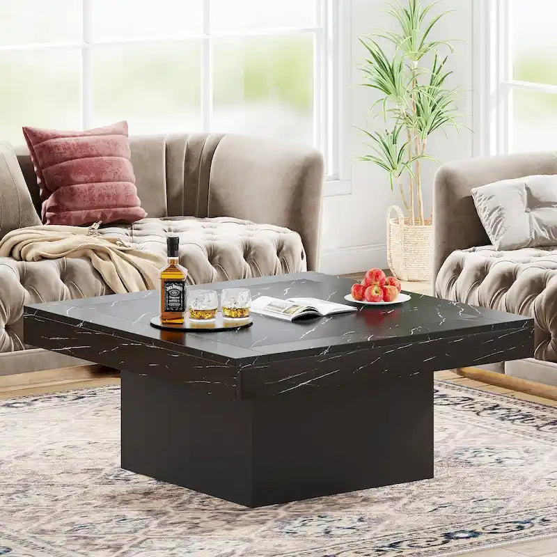 Farmhouse Coffee Table Square LED Coffee Table Engineered Wood Coffee Table