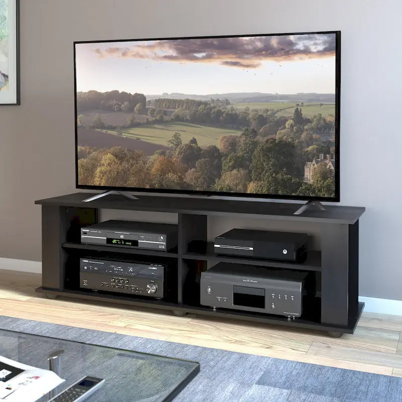 Black TV Stand, accommodates TVs up to 55   or 75