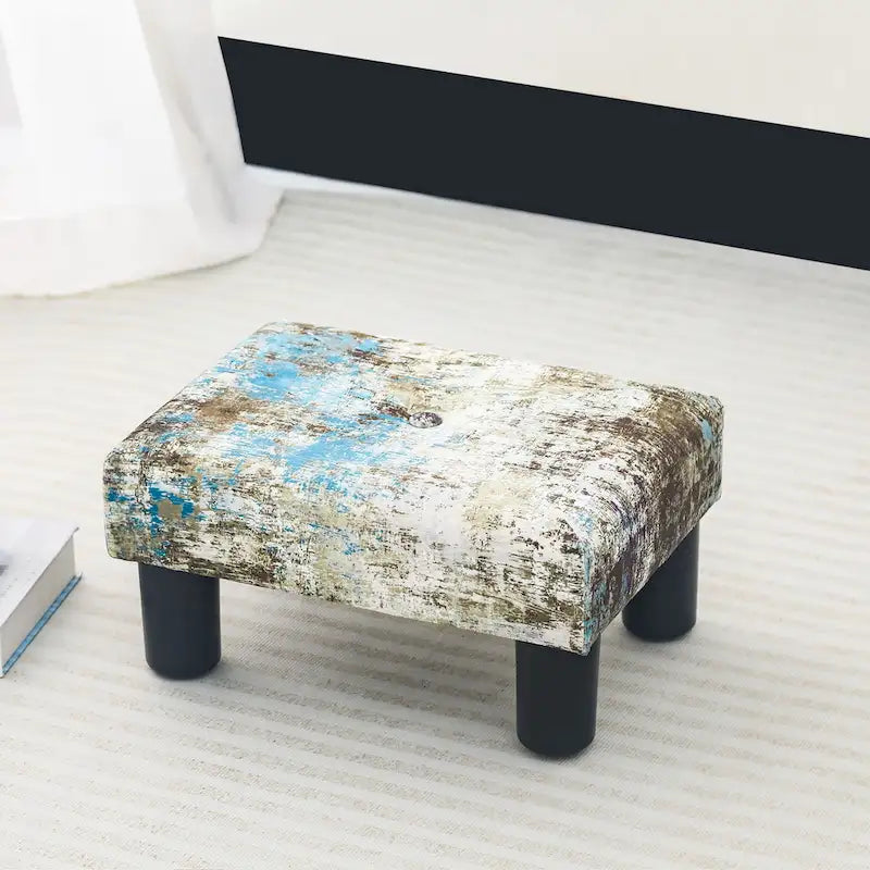 Adeco Velvet Foot Stool Ottoman with Tufted Button
