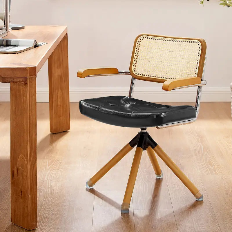 Art Leon Swivel PU Leather and Wooden Accent Chair