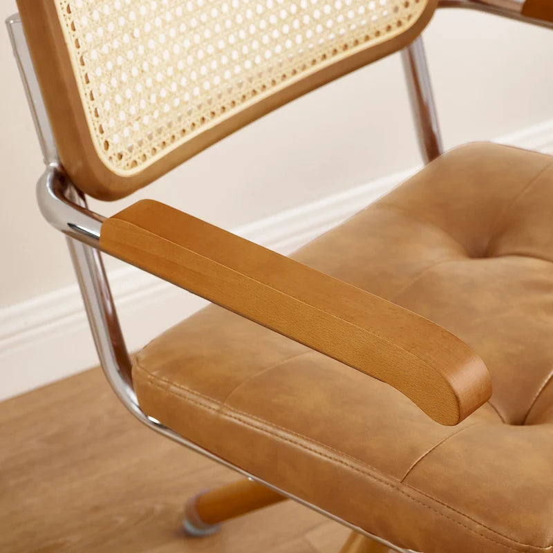 Art Leon Swivel PU Leather and Wooden Accent Chair