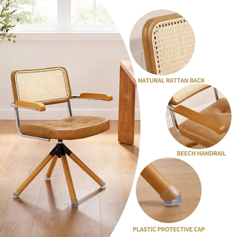 Art Leon Swivel PU Leather and Wooden Accent Chair