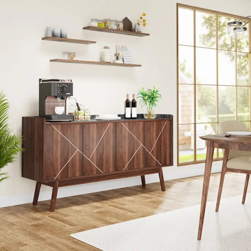 55 inch Buffet Cabinet Kitchen Sideboard Buffet Table Coffee Bar with Storage and Doors for Dining Room Living Room Entryway