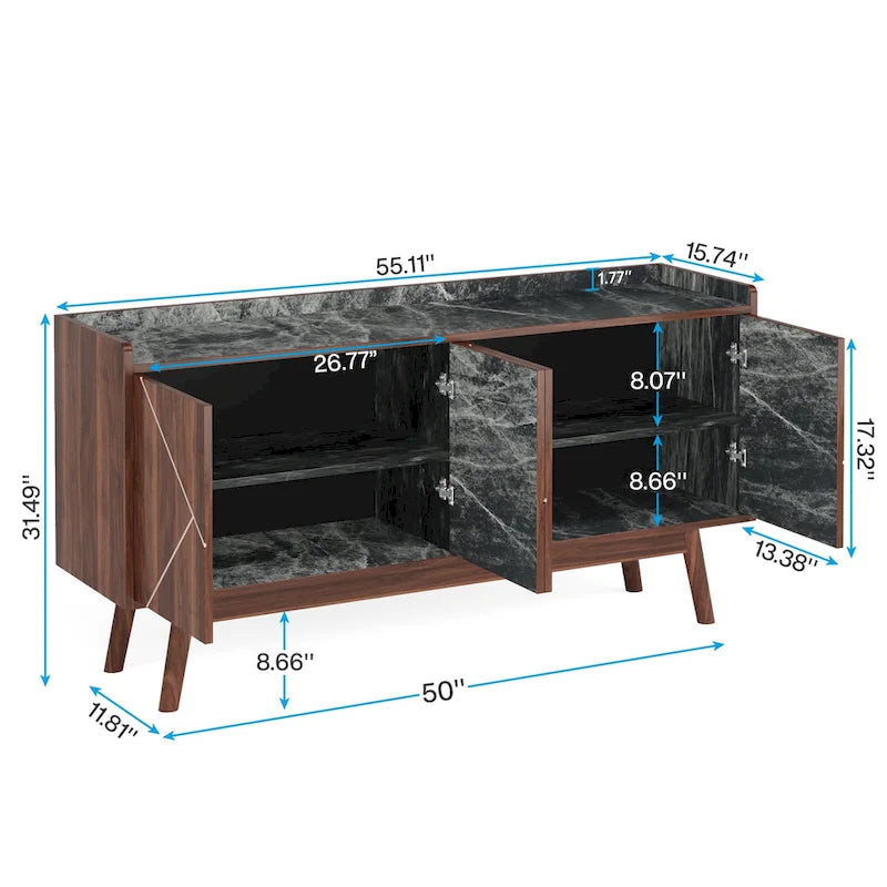 55 inch Buffet Cabinet Kitchen Sideboard Buffet Table Coffee Bar with Storage and Doors for Dining Room Living Room Entryway