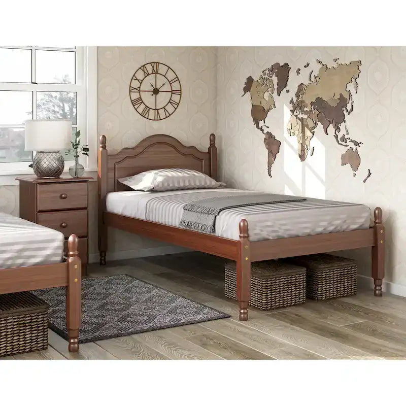 100% Solid Wood Reston Twin Size Panel Headboard Platform Bed by Palace Imports