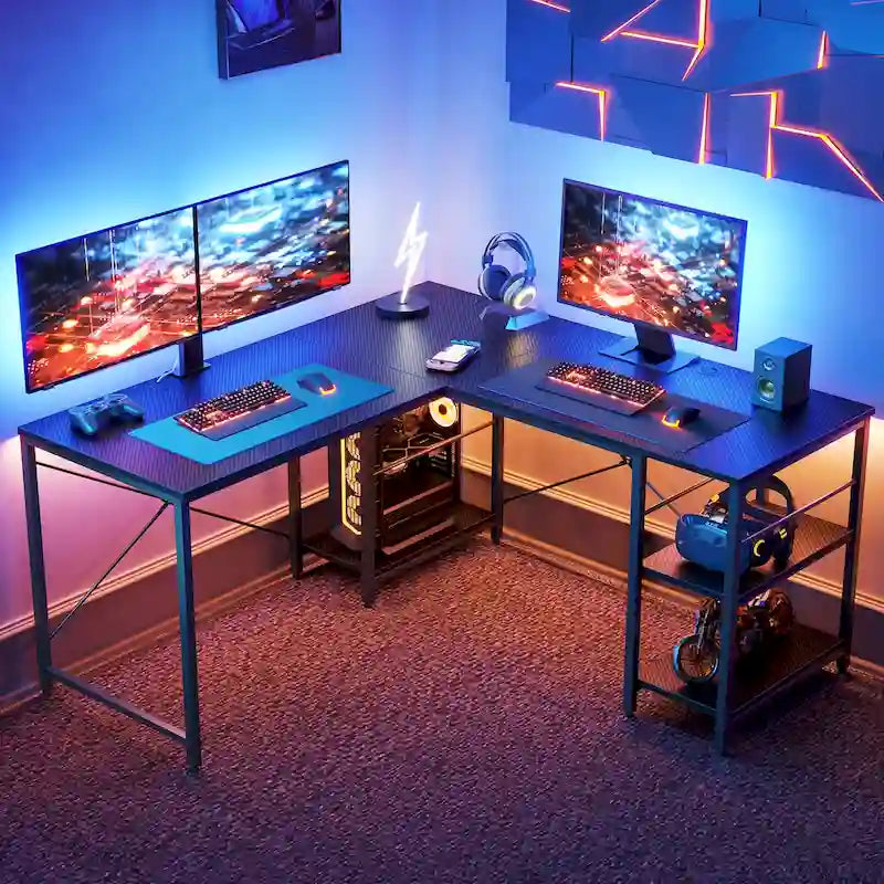 95.2 Inch L Shaped Desk with Shelves Home Office Computer Desk