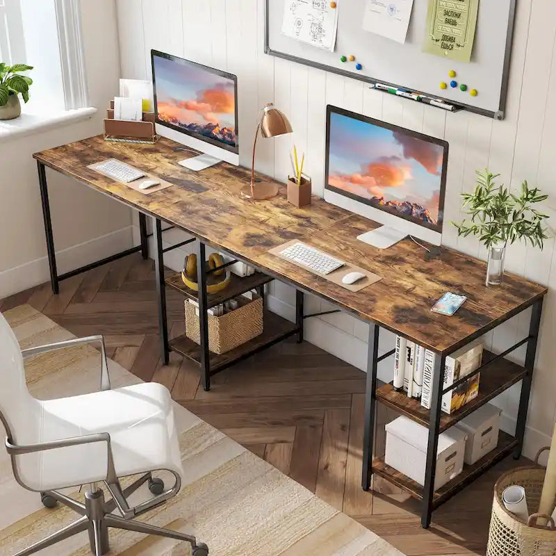 95.2 Inch L Shaped Desk with Shelves Home Office Computer Desk