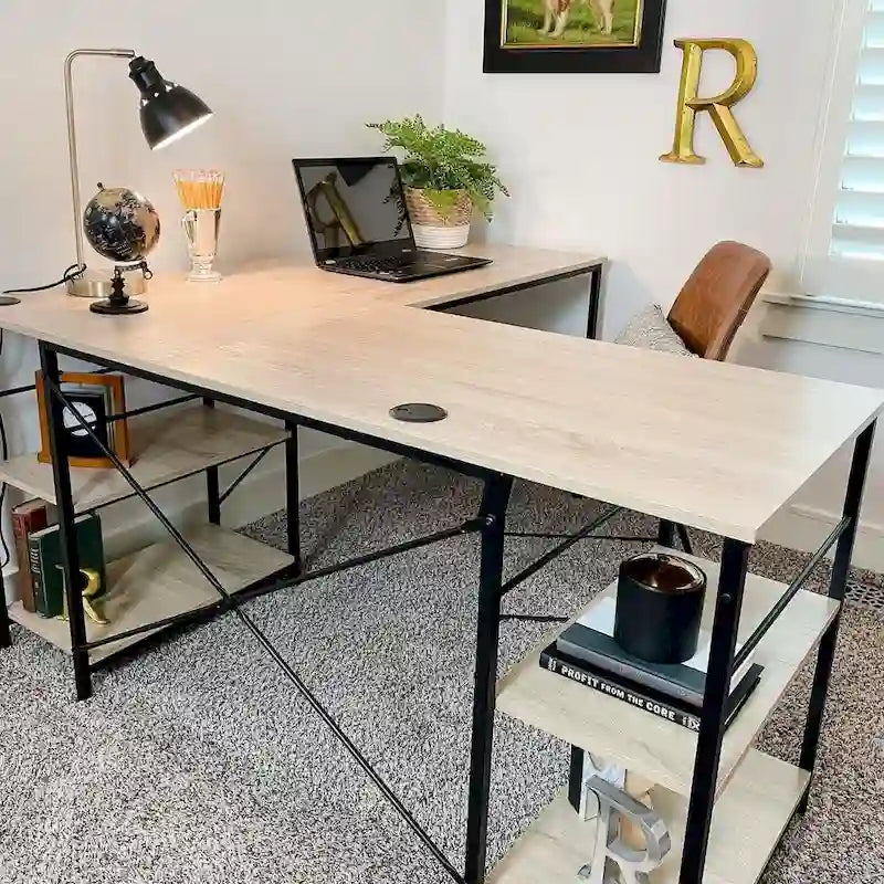 95.2 Inch L Shaped Desk with Shelves Home Office Computer Desk
