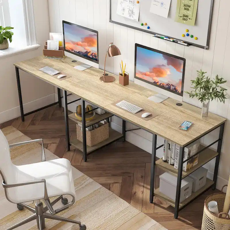 95.2 Inch L Shaped Desk with Shelves Home Office Computer Desk