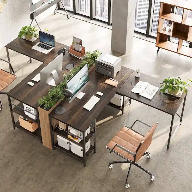 95.2 Inch L Shaped Desk with Shelves Home Office Computer Desk