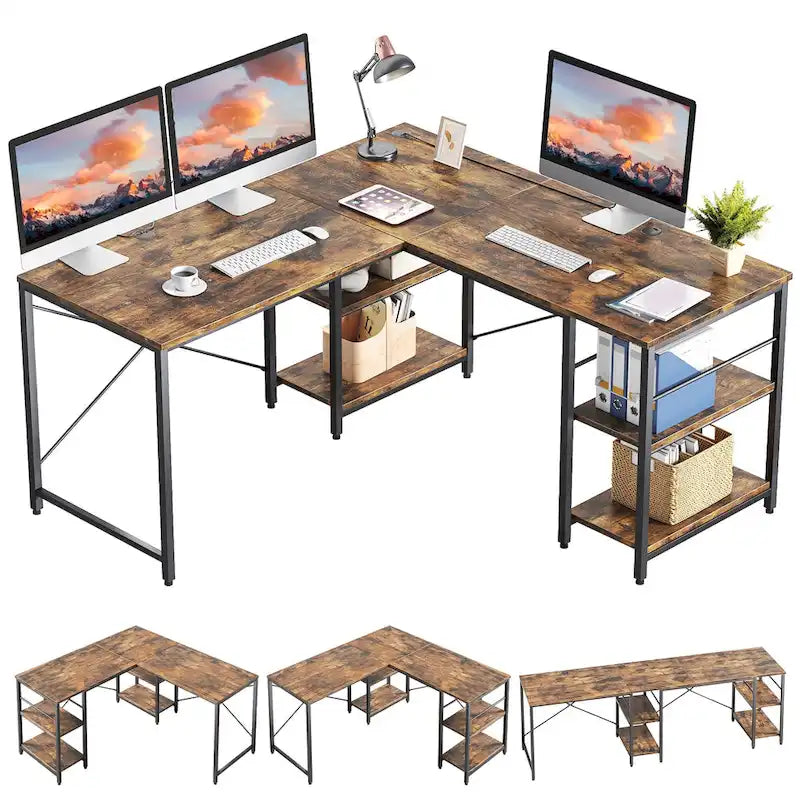95.2 Inch L Shaped Desk with Shelves Home Office Computer Desk