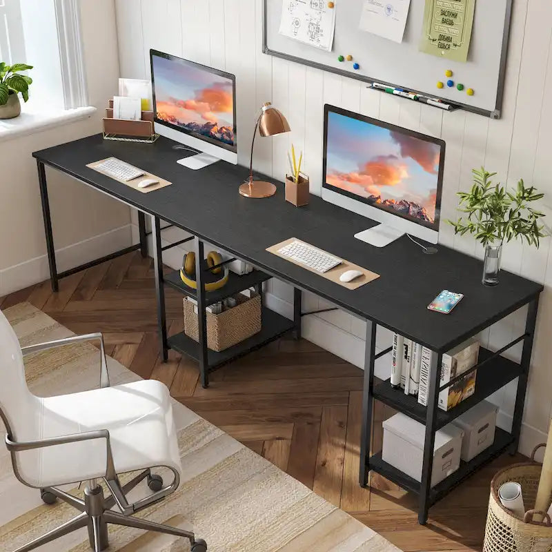 95.2 Inch L Shaped Desk with Shelves Home Office Computer Desk