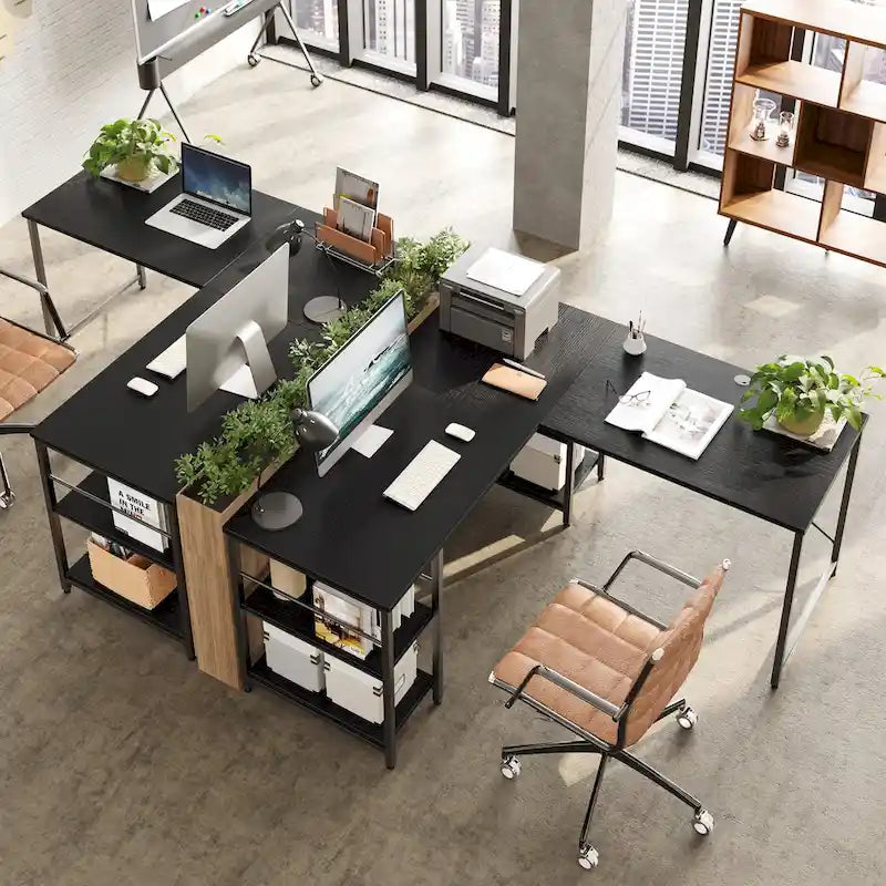95.2 Inch L Shaped Desk with Shelves Home Office Computer Desk
