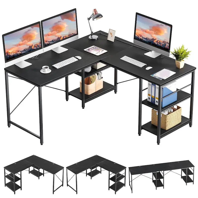 95.2 Inch L Shaped Desk with Shelves Home Office Computer Desk