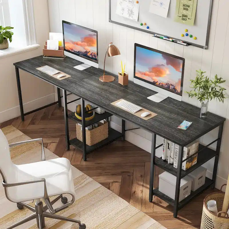 95.2 Inch L Shaped Desk with Shelves Home Office Computer Desk