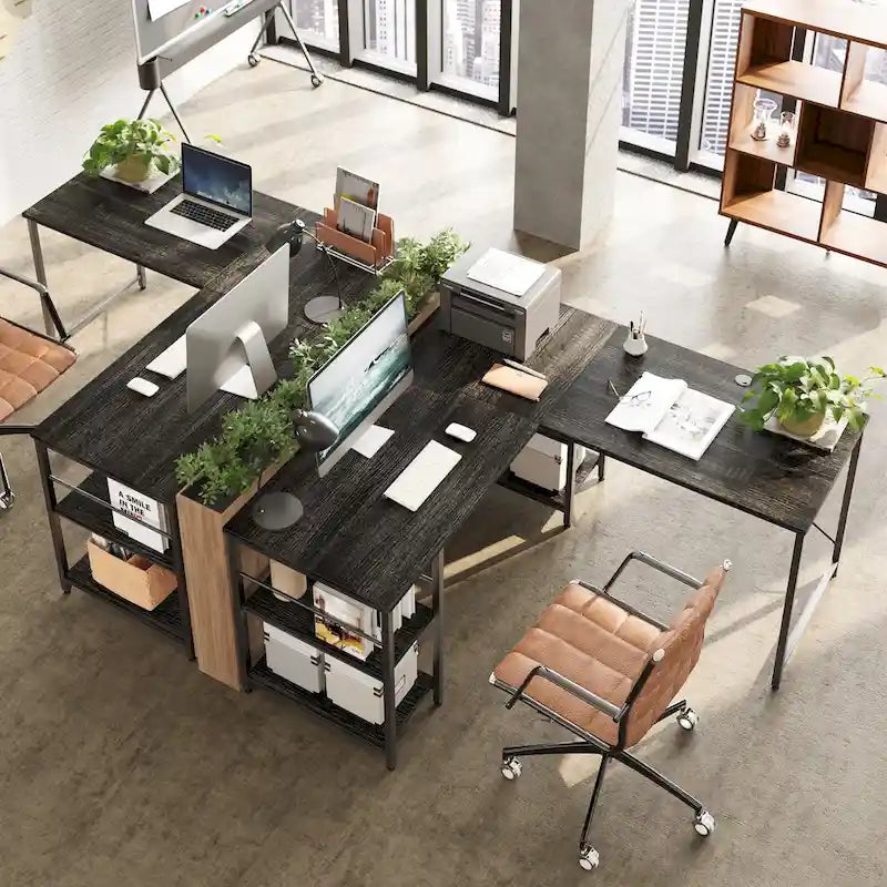 95.2 Inch L Shaped Desk with Shelves Home Office Computer Desk