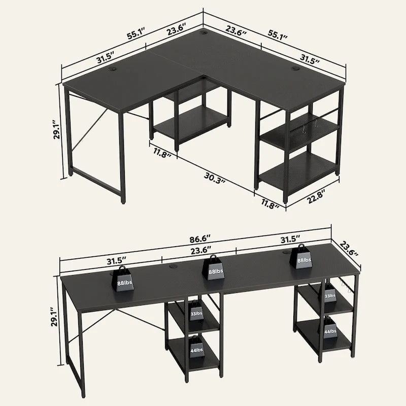 95.2 Inch L Shaped Desk with Shelves Home Office Computer Desk