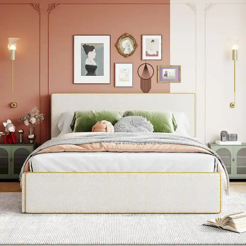 Queen Size Upholstered Platform Bed with 4 Drawers