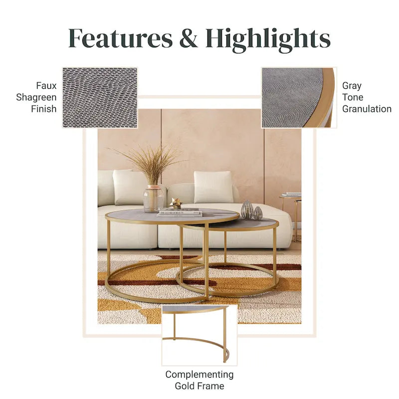 Anza Faux Shagreen Nesting Coffee Table Set of 2