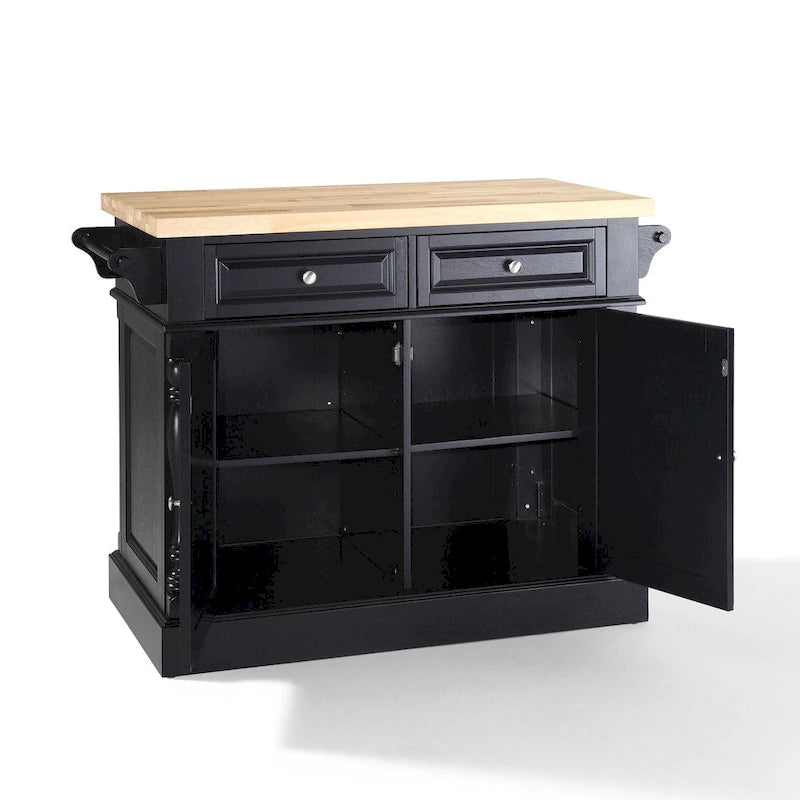 Crosley Oxford Butcher Block Top Kitchen Island in Black Finish - 23  d x 47.75  w x 35.75  h