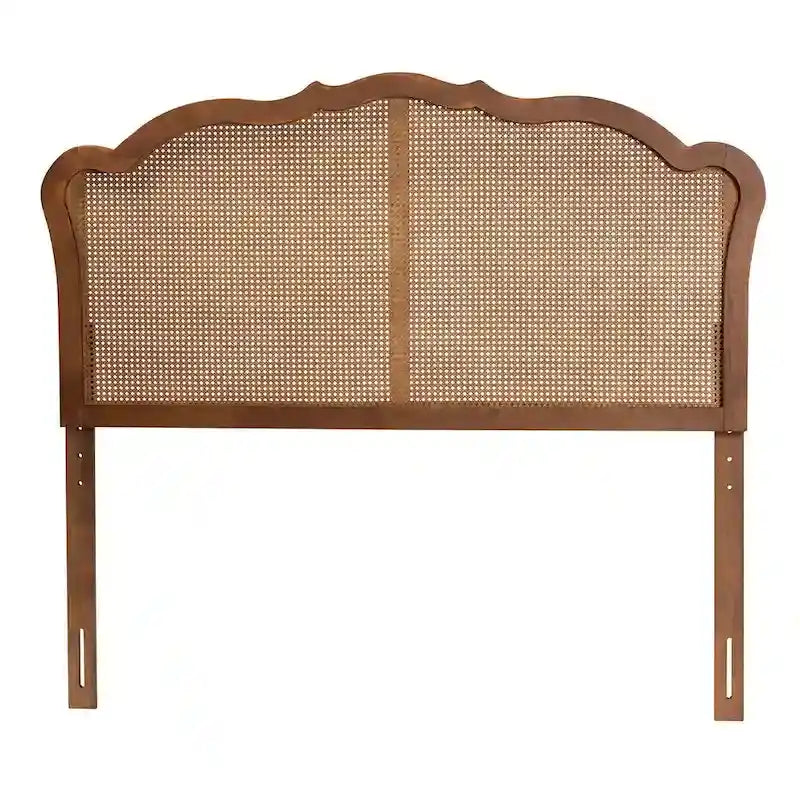 Leandra Classic and Traditional Ash Walnut Finished Wood Headboard with Rattan
