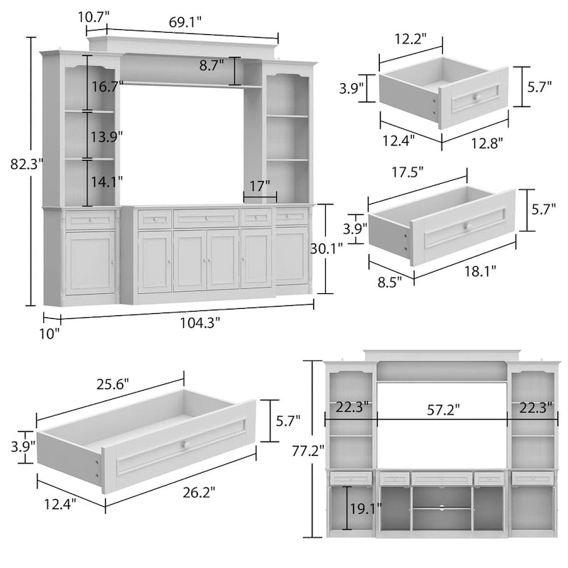 Large Entertainment Center Bookshelves 57x38 inch Hutch Space for TV