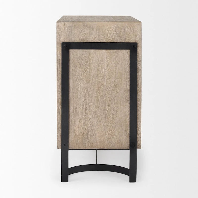 Rivien Light Brown Solid Wood with Black Metal Frame 2 Door Accent Cabinet