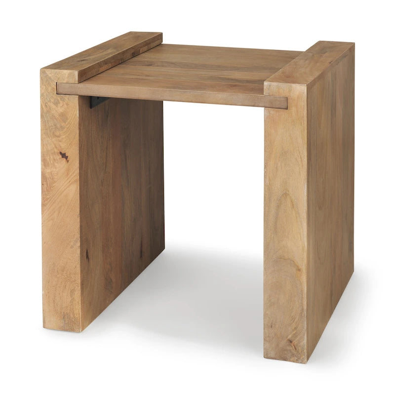Athelia Light Brown Solid Wood Square Accent Table