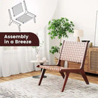 Costway Woven Leather Accent Chair Mid Century Rubber Wood Armless