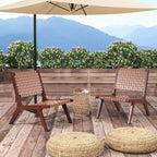 Costway Woven Leather Accent Chair Mid Century Rubber Wood Armless