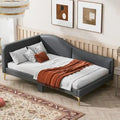 Full/Twin Size Upholstered Daybed with Headboard and Armrest, Support Legs, Full/Twin Size Bed