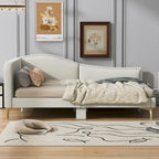 Full/Twin Size Upholstered Daybed with Headboard and Armrest, Support Legs, Full/Twin Size Bed