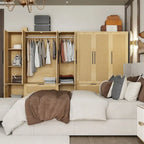 110  W Rattan Style Family Wardrobe Armoire Closet Storage Set - N/A