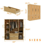 110  W Rattan Style Family Wardrobe Armoire Closet Storage Set - N/A