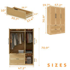 110  W Rattan Style Family Wardrobe Armoire Closet Storage Set - N/A