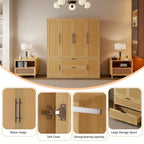 110  W Rattan Style Family Wardrobe Armoire Closet Storage Set - N/A