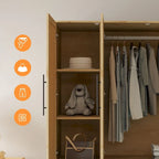 110  W Rattan Style Family Wardrobe Armoire Closet Storage Set - N/A