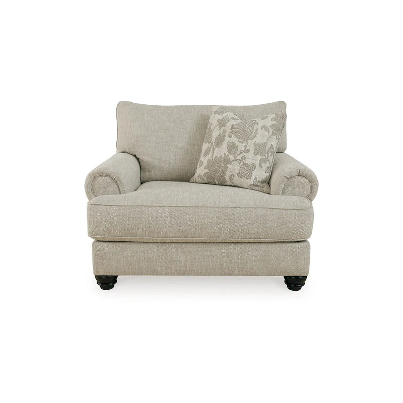 Asen 51 Inch Wide Oversized Chair, 1 Pillow, Rolled Arms, Beige Polyester