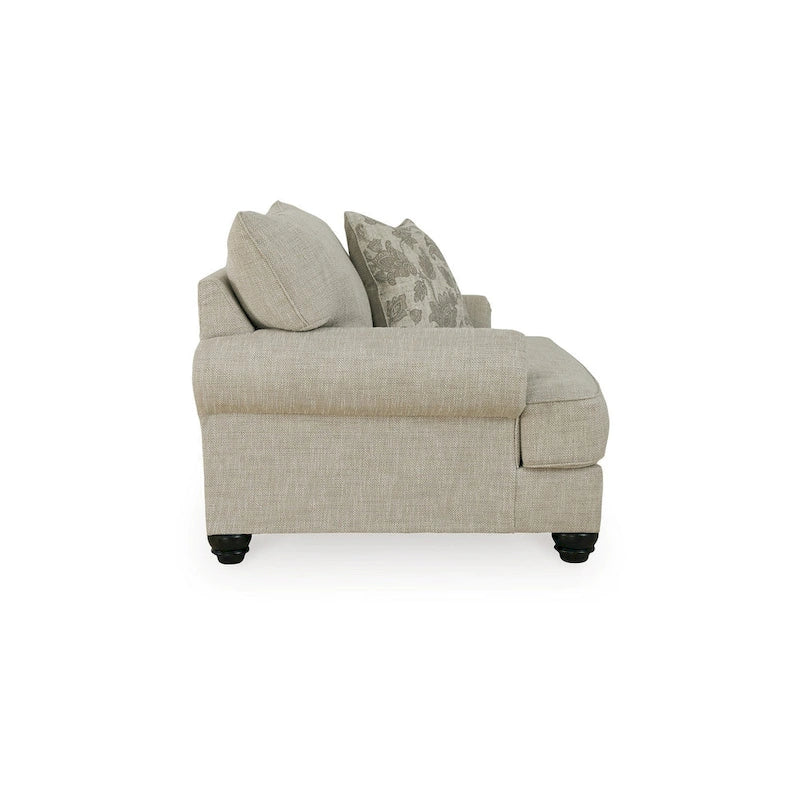 Asen 51 Inch Wide Oversized Chair, 1 Pillow, Rolled Arms, Beige Polyester