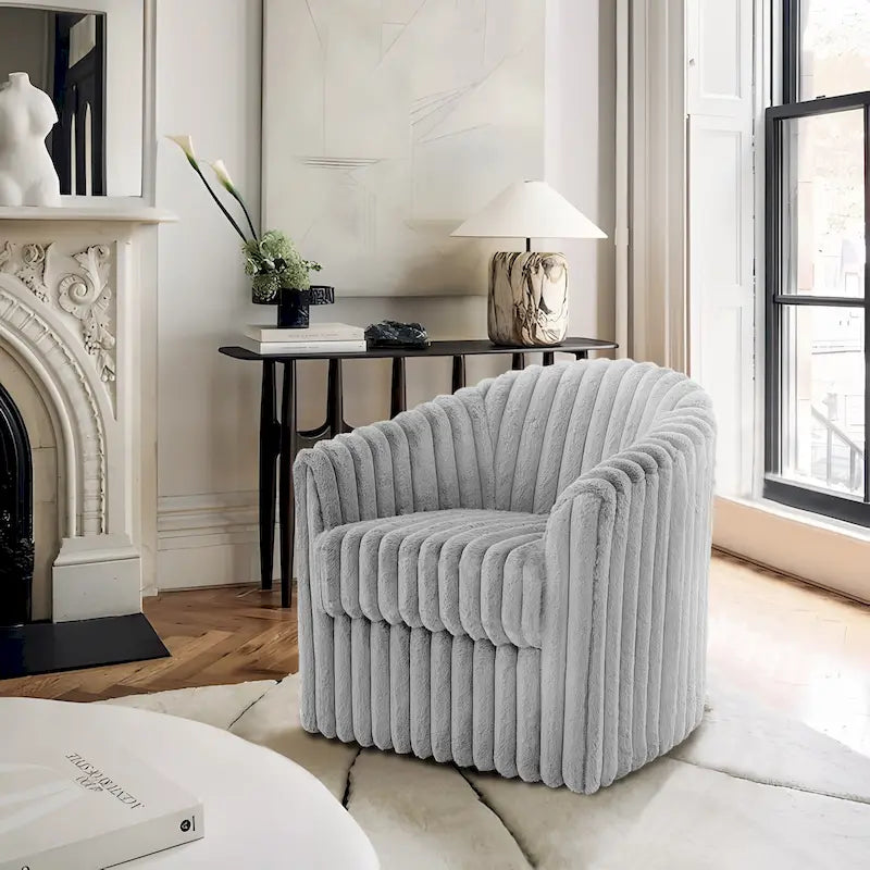 30.7  W Faux Fur Upholstered Accent Chair Swivel Barrel Chair