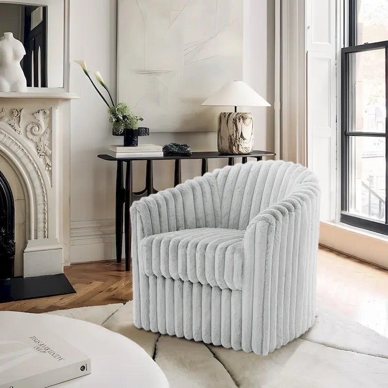 30.7  W Faux Fur Upholstered Accent Chair Swivel Barrel Chair