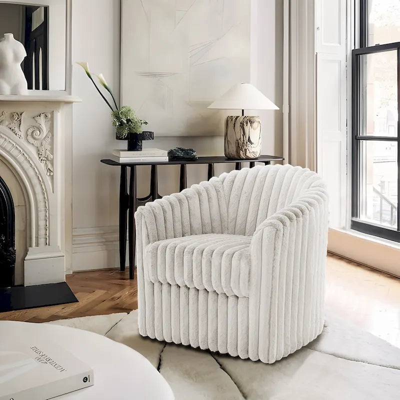 30.7  W Faux Fur Upholstered Accent Chair Swivel Barrel Chair