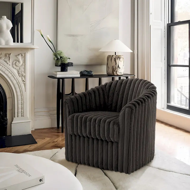 30.7  W Faux Fur Upholstered Accent Chair Swivel Barrel Chair