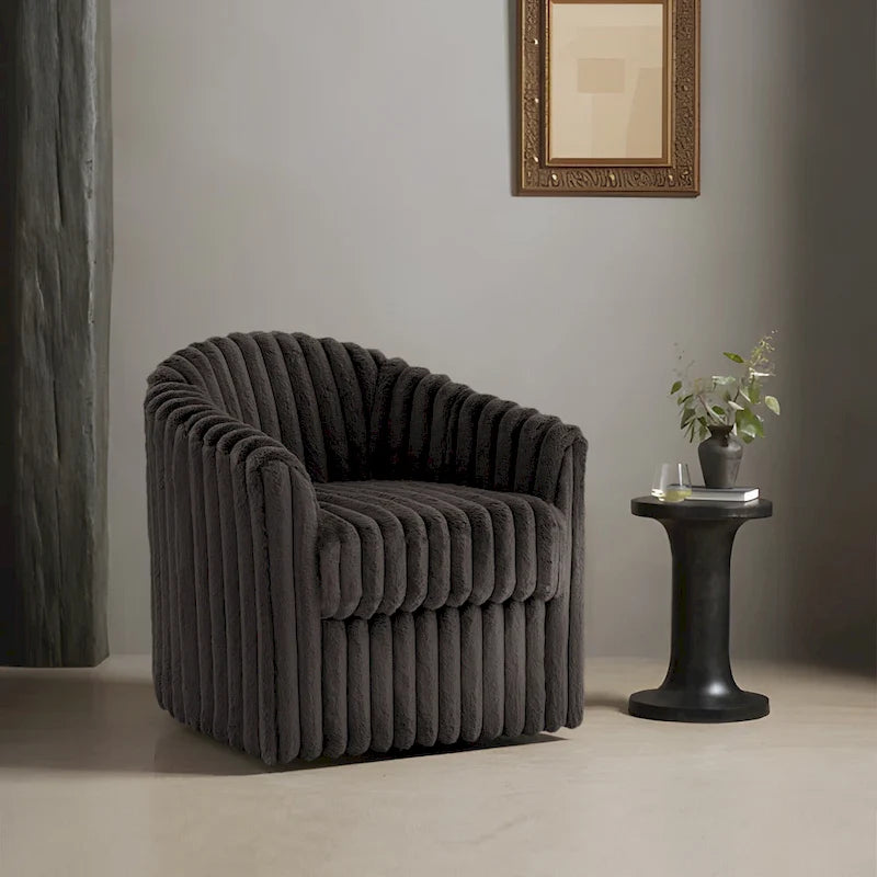 30.7  W Faux Fur Upholstered Accent Chair Swivel Barrel Chair