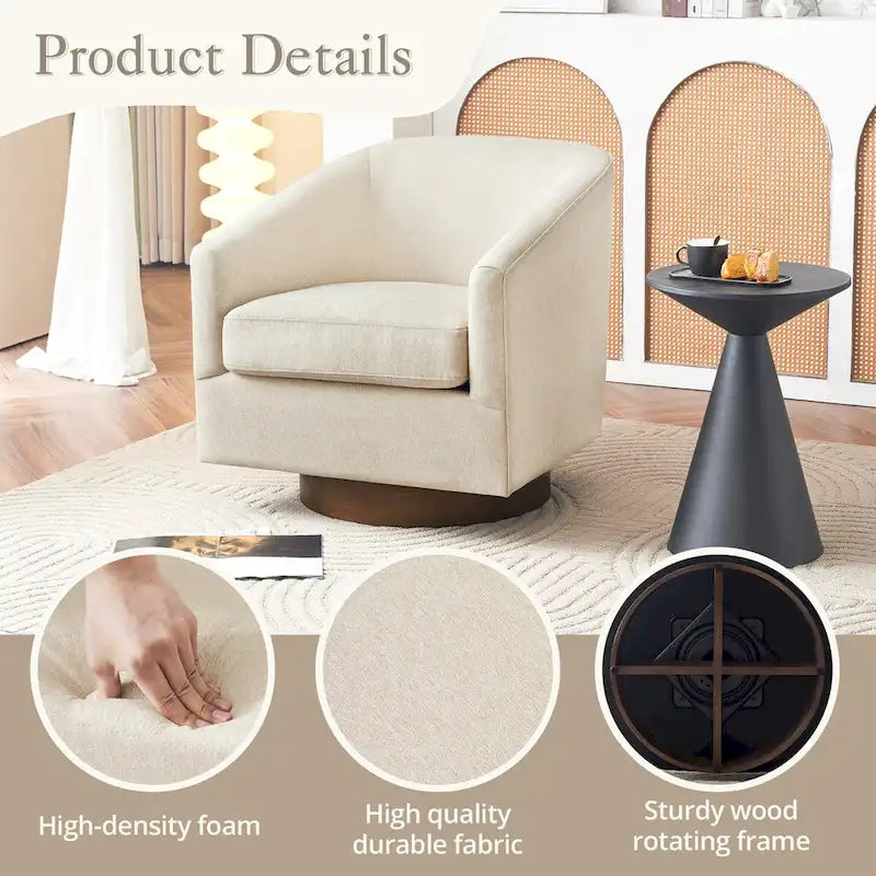 LUE BONA Modern Upholstered Wooden Accent Chair 360 Barrel Swivel Set of 2 Armchair for Living Room