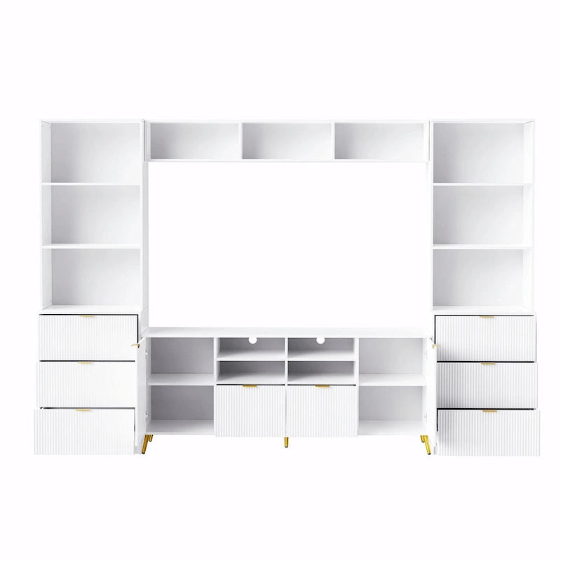 4-Piece Entertainment Wall Unit with 13 Shelves, 8 Drawers, and 2 Cabinets