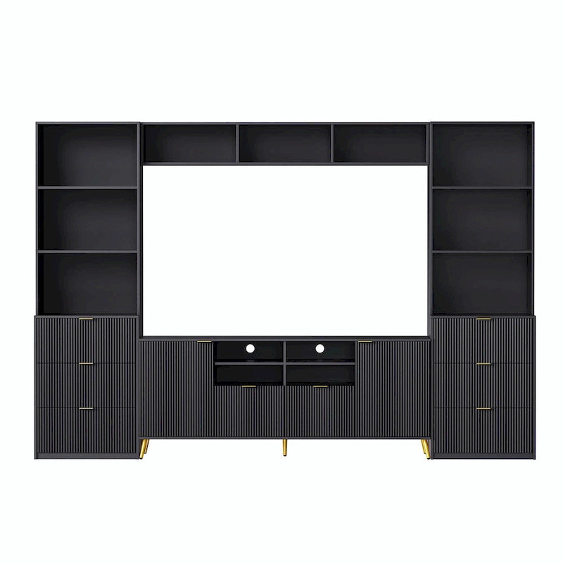 4-Piece Entertainment Wall Unit with 13 Shelves, 8 Drawers, and 2 Cabinets