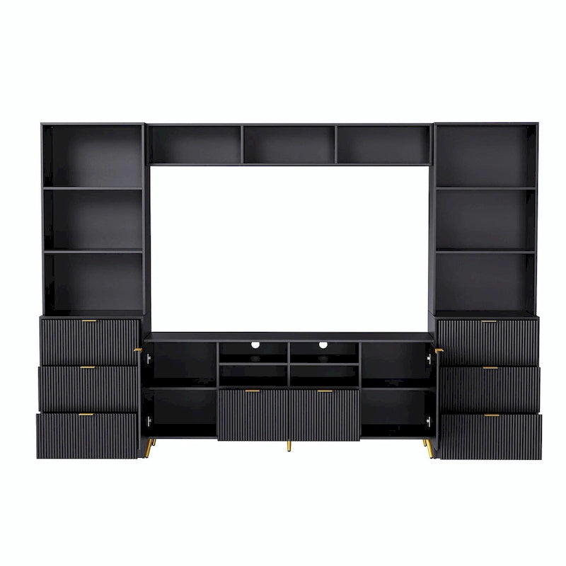 4-Piece Entertainment Wall Unit with 13 Shelves, 8 Drawers, and 2 Cabinets
