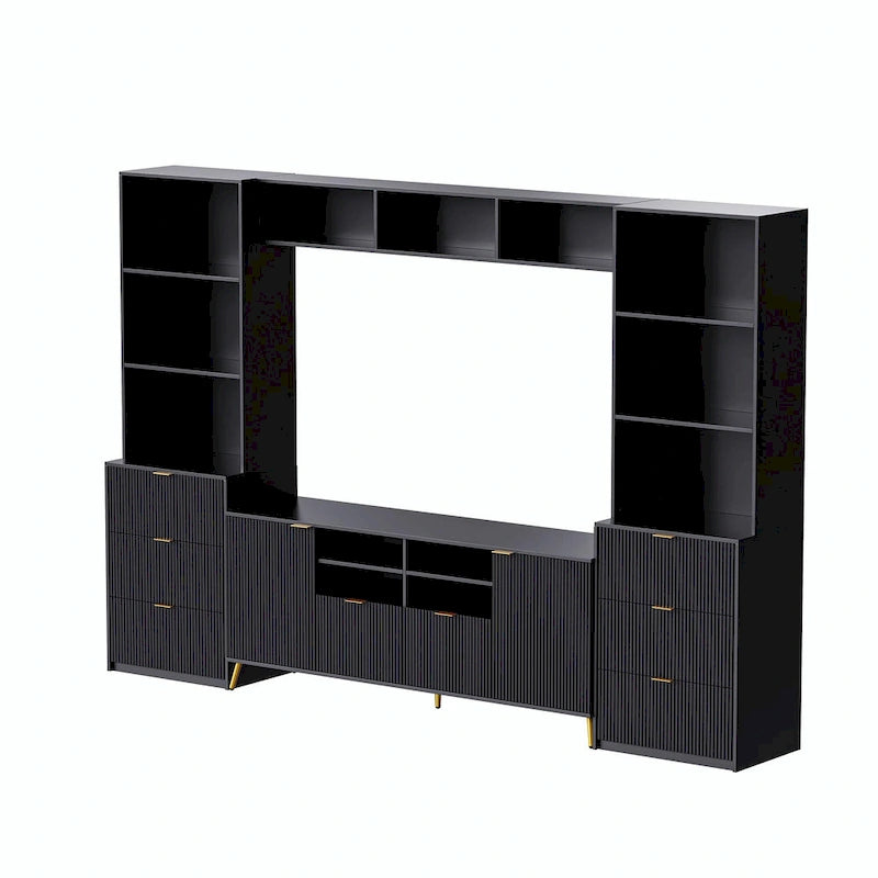 4-Piece Entertainment Wall Unit with 13 Shelves, 8 Drawers, and 2 Cabinets