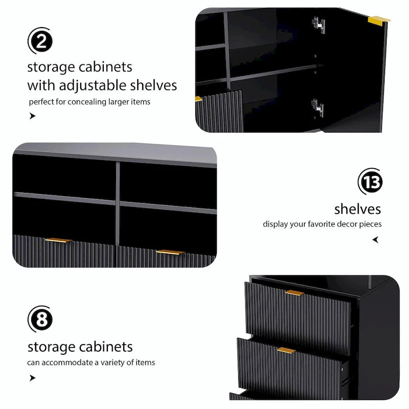 4-Piece Entertainment Wall Unit with 13 Shelves, 8 Drawers, and 2 Cabinets